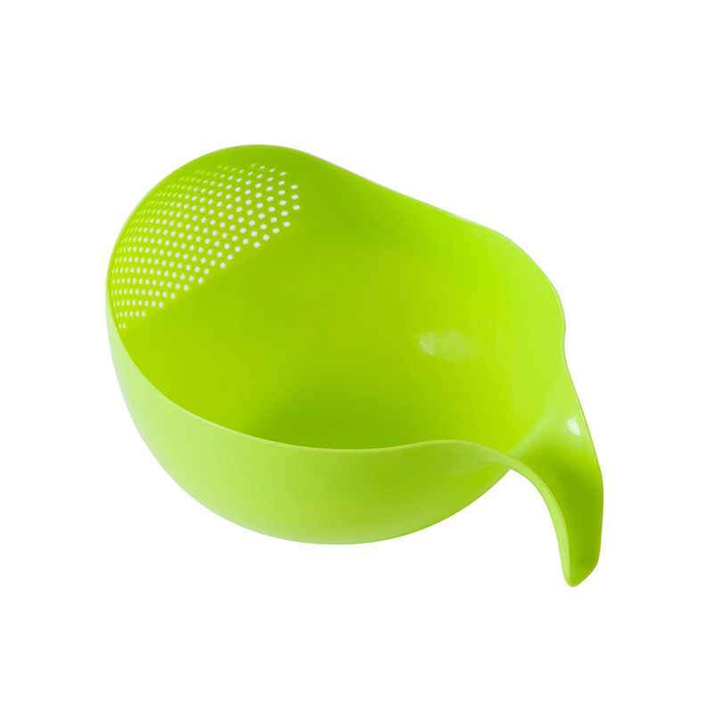 Wukusy rice bowl with thick drain basket and handle, ideal for rinsing and draining rice or vegetables in the kitchen.
