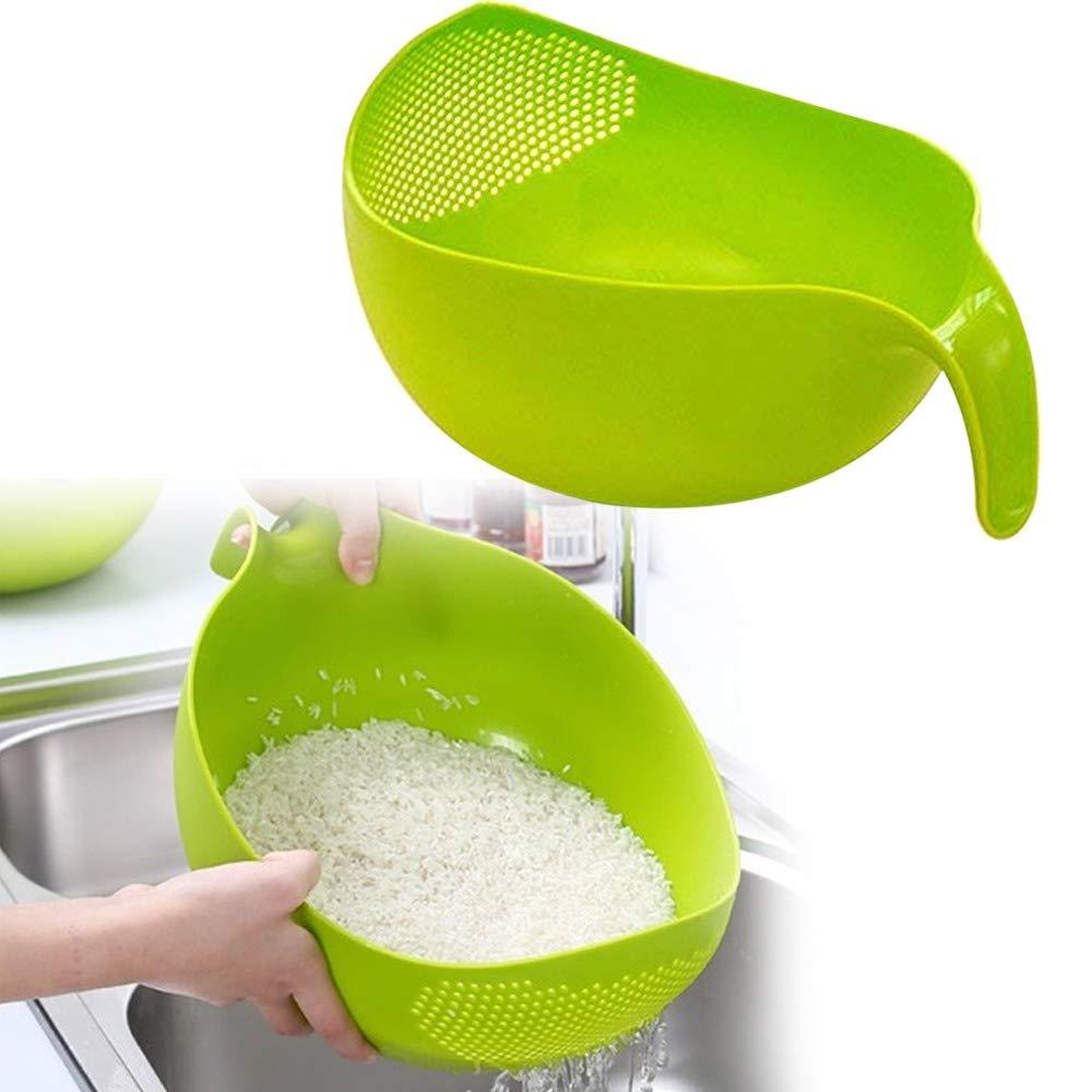 Wukusy thick rice bowl with handle and drain basket for kitchen use, durable design for rinsing and serving rice or vegetables.