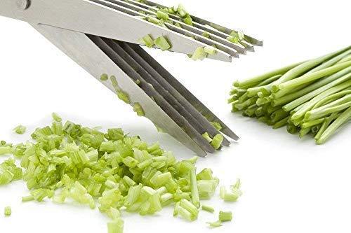 Wukusy multifunction vegetable herb scissors with five stainless steel blades for precise kitchen chopping and herb cutting.