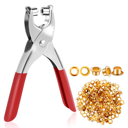 Wukusy grommet setting tool kit with 25 gold eyelets and steel hole punch for leather, fabric, shoes, belts, and craft projects.
