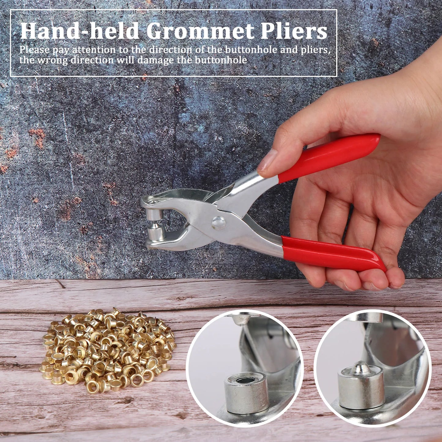 Wukusy grommet setting tool kit with 25 gold eyelets and steel hole punch for leather, fabric, shoes, belts, and craft projects.