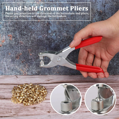 Wukusy grommet setting tool kit with 25 gold eyelets and steel hole punch for leather, fabric, shoes, belts, and craft projects.