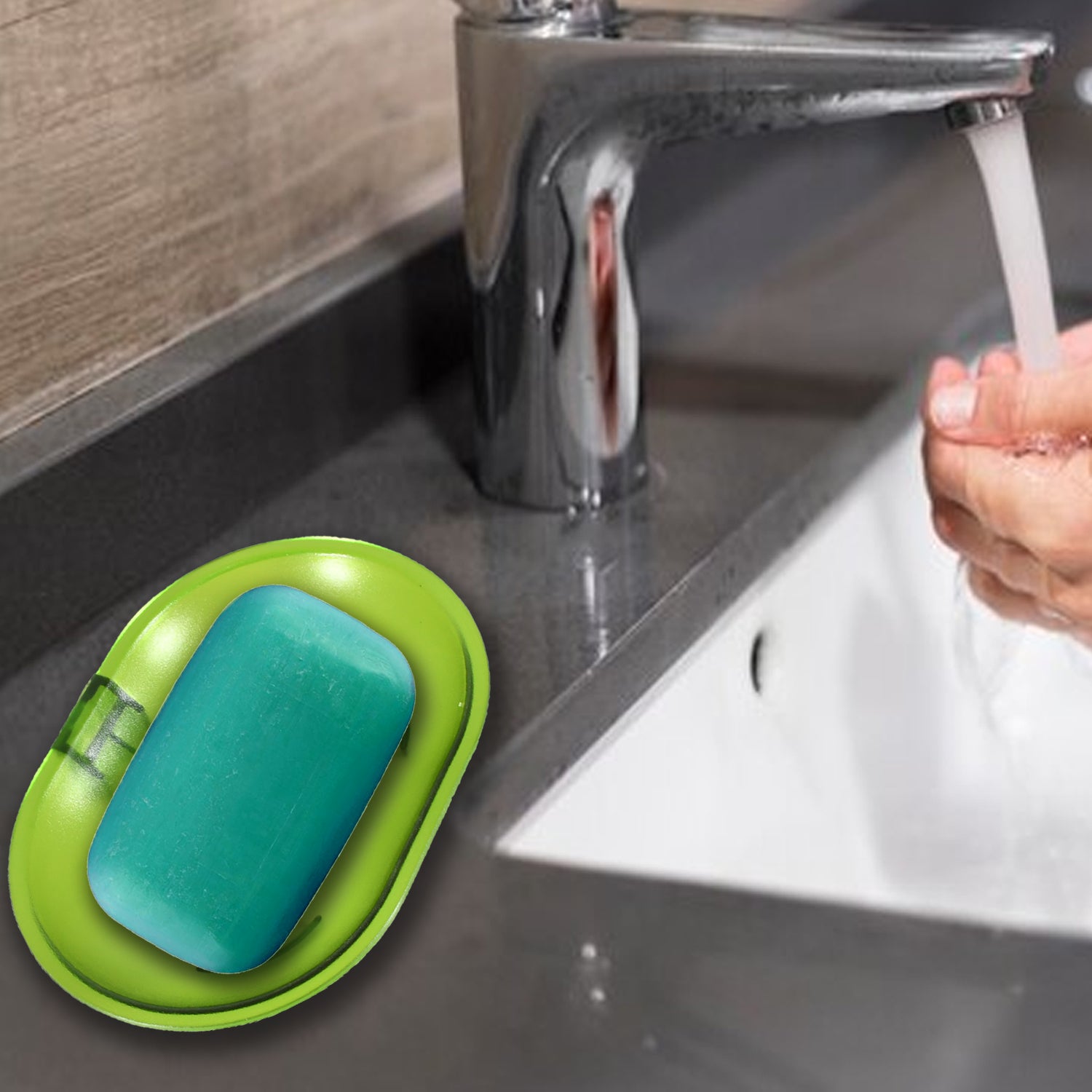 Wall-mounted plastic soap dish holder by Wukusy, with a tray for soap, sponges, and kitchen or bathroom storage.