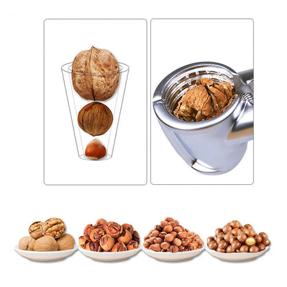 Wukusy Walnut Cracker and Nut Cutter made of stainless alloy, portable with clamp design for cracking walnuts, pecans, almonds, and Brazil nuts.