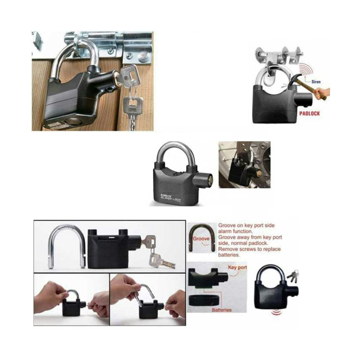 Wukusy 185 Anti-Theft Security Pad Lock with Smart Alarm for home and kitchen security, showing the lock with alarm features.