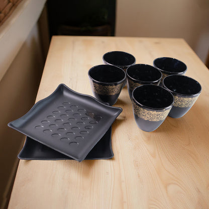 Set of 2 glass bowls and 6 snake-shaped glasses from Wukusy, ideal for home and kitchen use, stylish and functional.