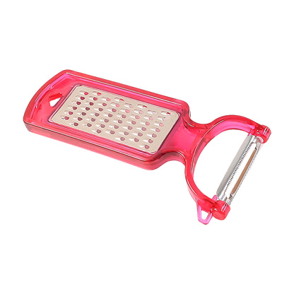 Wukusy 2-in-1 multifunctional kitchen peeler with grater, stainless steel blades, and ergonomic handle for versatile food prep.