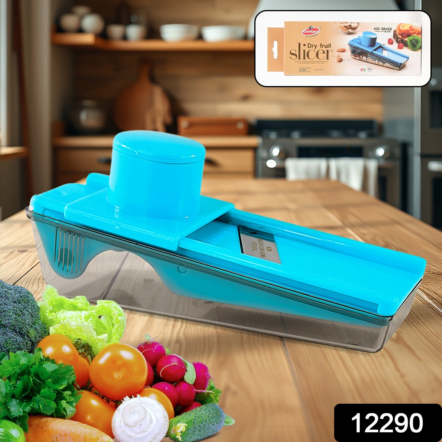 Wukusy 2-in-1 multipurpose vegetable and dry fruit slicer for home kitchen use, with stainless steel blades and ergonomic handle.