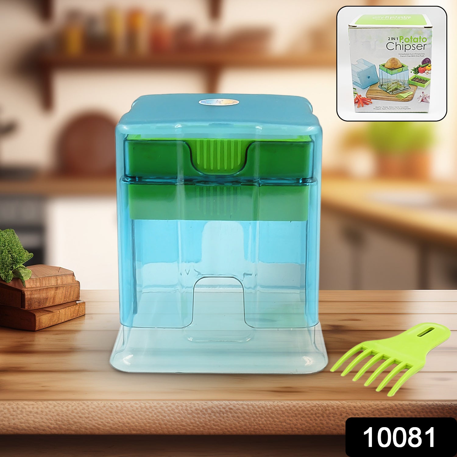 Wukusy 2-in-1 potato chipper and slicer for French fries and finger chips, plastic kitchen accessory with two blades.