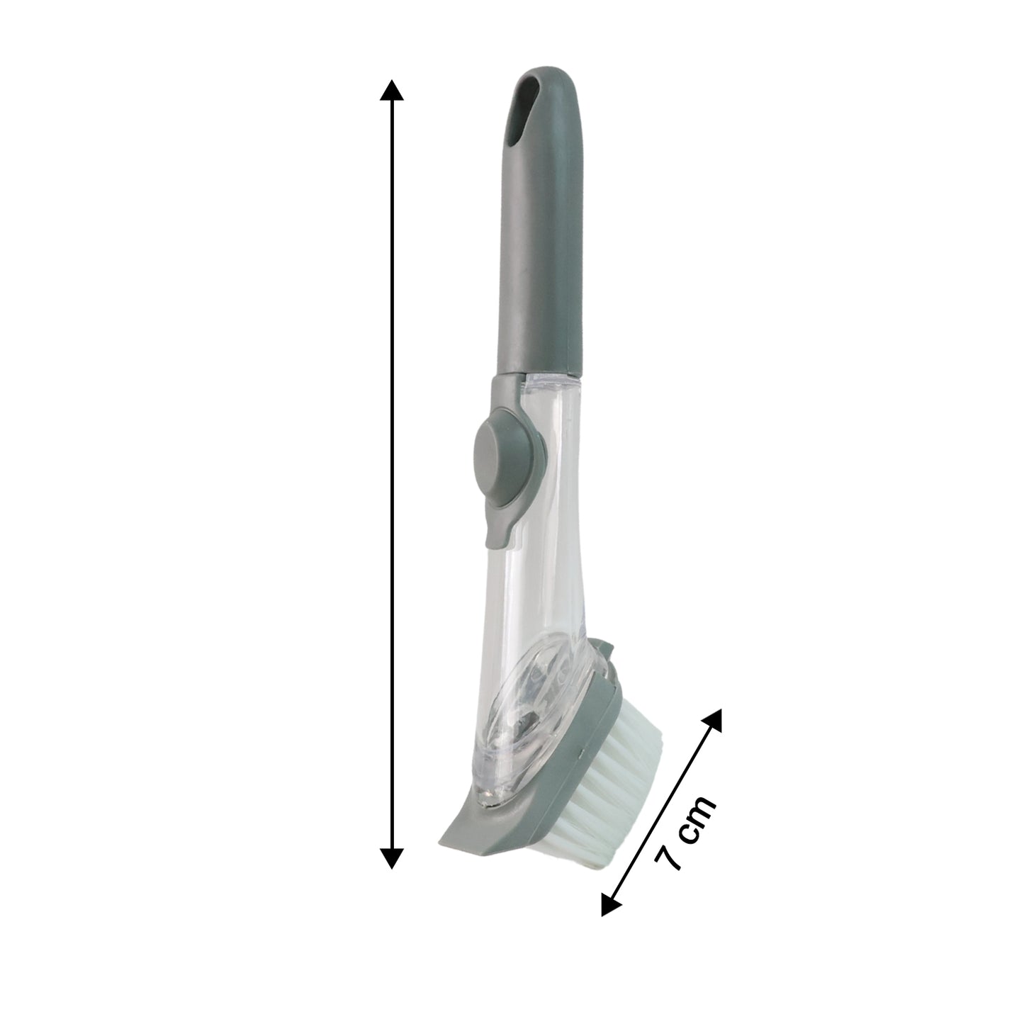 Wukusy 2-in-1 soap-dispensing dish brush set with ergonomic handle and cleaning bristles for kitchen dishwashing.