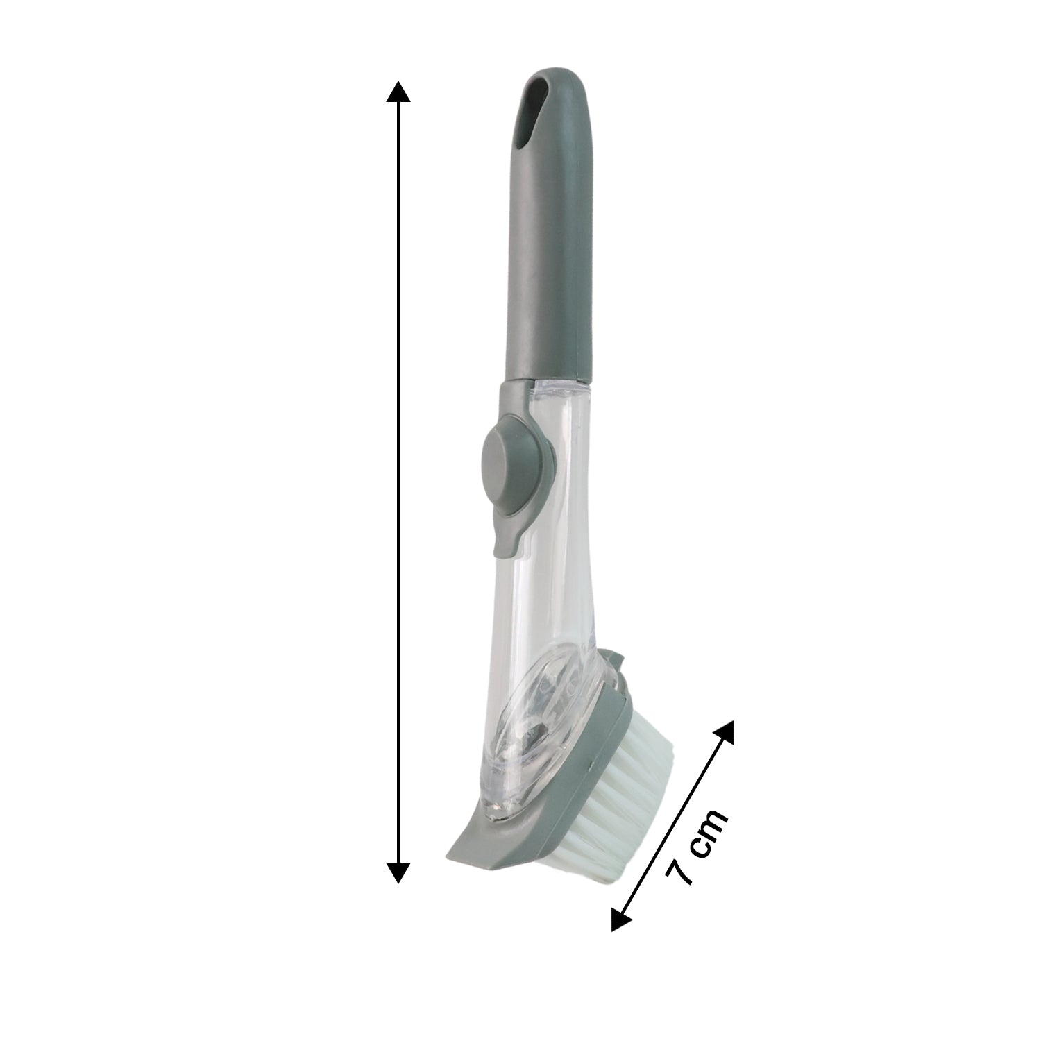 Wukusy 2-in-1 soap-dispensing dish brush set with ergonomic handle and cleaning bristles for kitchen dishwashing.