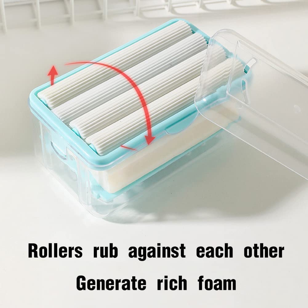 Wukusy 2-in-1 soap roller with case for home and kitchen use, compact and portable cleaning accessory in black and silver