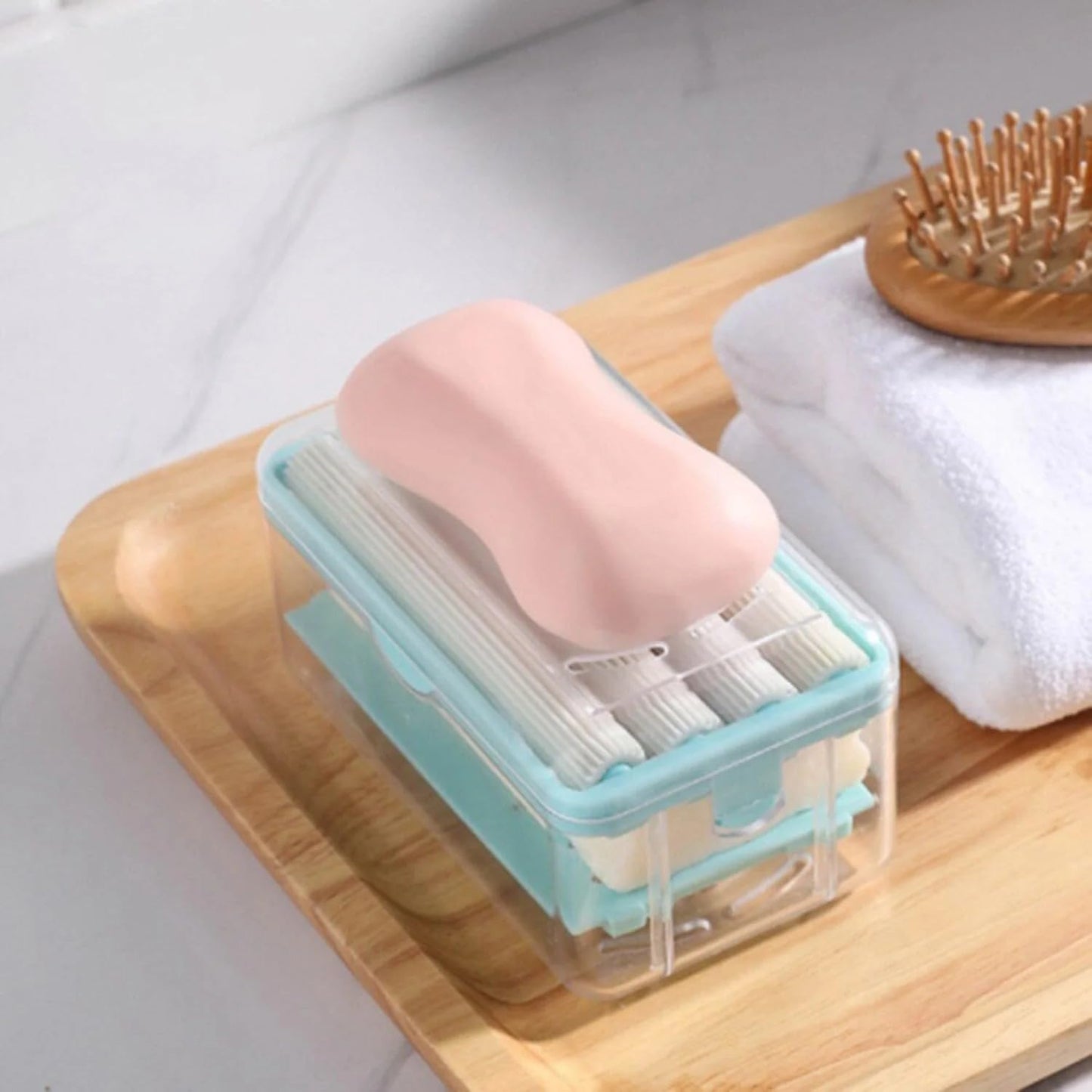 Wukusy 2-in-1 soap roller with case, compact kitchen and bathroom soap dispenser for easy use and storage.