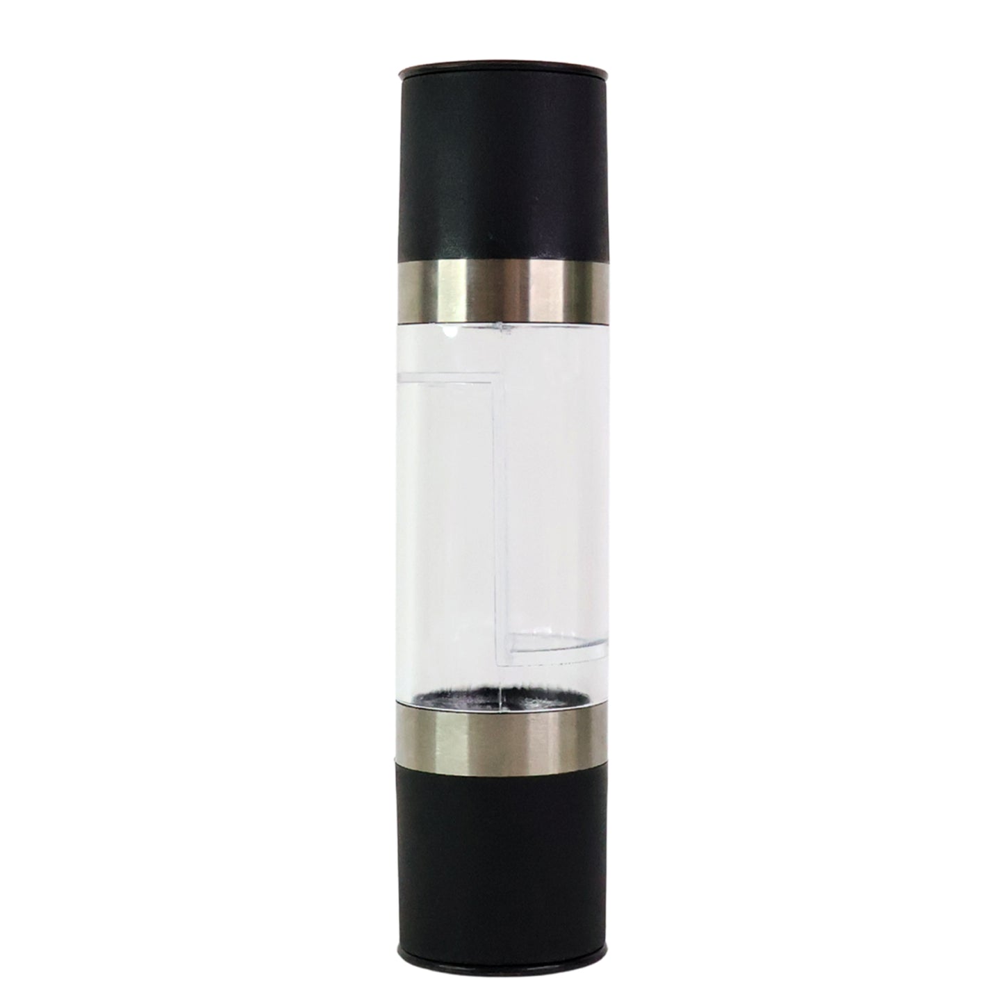Wukusy 2-in-1 stainless steel salt and pepper grinder for kitchen use, featuring a sleek, modern design with transparent spice chambers