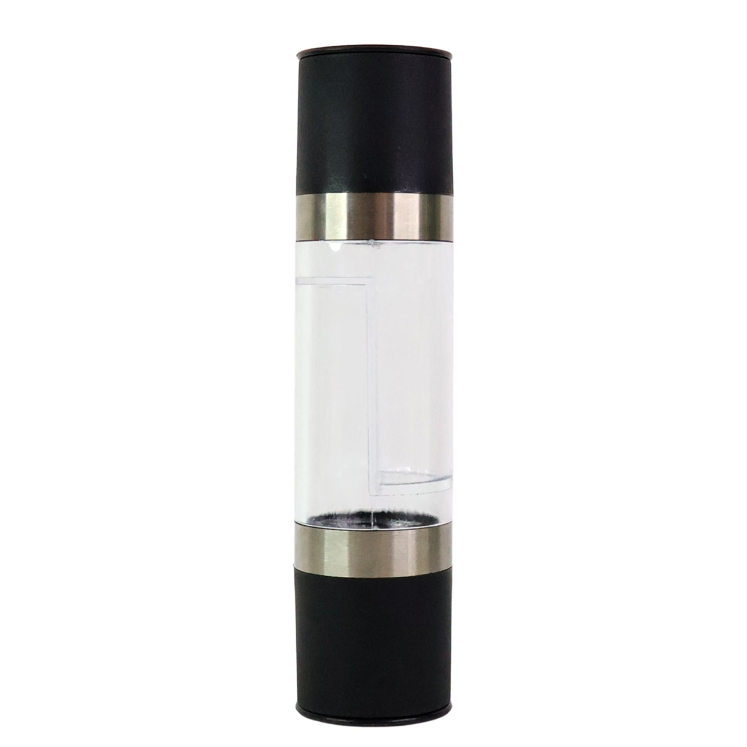 Wukusy 2-in-1 stainless steel salt and pepper grinder for kitchen use, featuring a sleek, modern design with transparent spice chambers