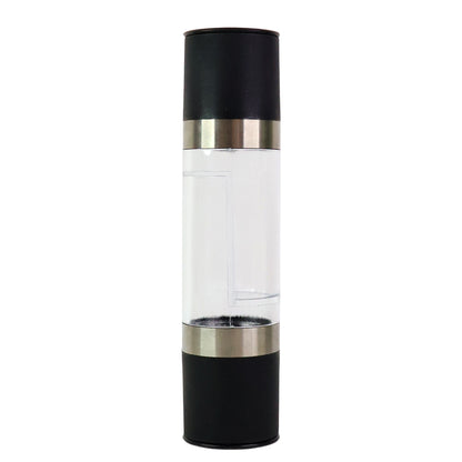 Wukusy 2-in-1 stainless steel salt and pepper grinder for kitchen use, featuring a sleek, modern design with transparent spice chambers