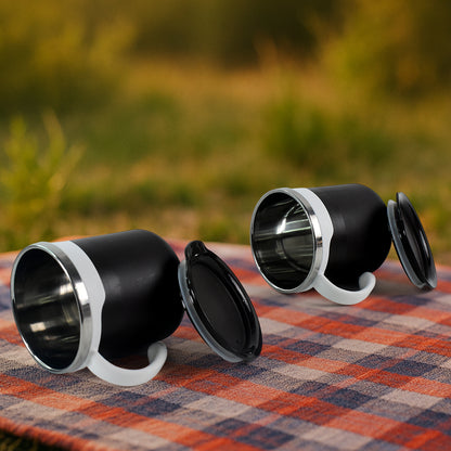 Two Wukusy premium mocha mugs, 250 ml each, set for home and kitchen use, featuring a stylish design and comfortable handles.