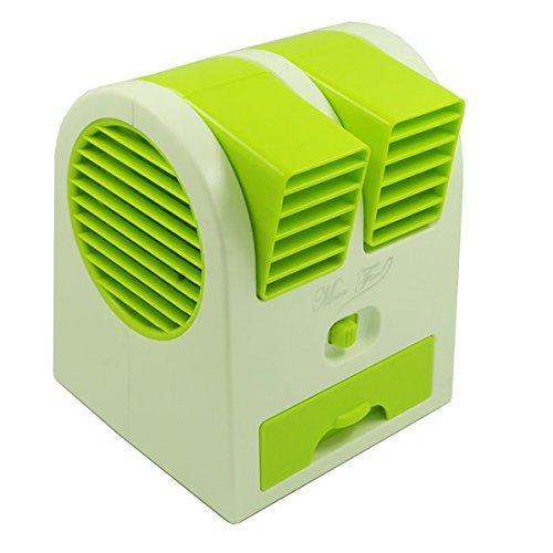 Wukusy 201 Dual Bladeless Mini Air Conditioner for home and kitchen, compact design with sleek white finish and air vents.