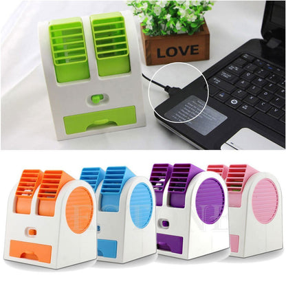 Wukusy 201 Dual Bladeless Mini Air Conditioner for home and kitchen, compact and sleek cooling device with modern design.