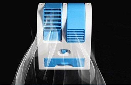 Wukusy 201 Dual Bladeless Mini Air Conditioner for home and kitchen, compact design with sleek exterior and air vents visible.