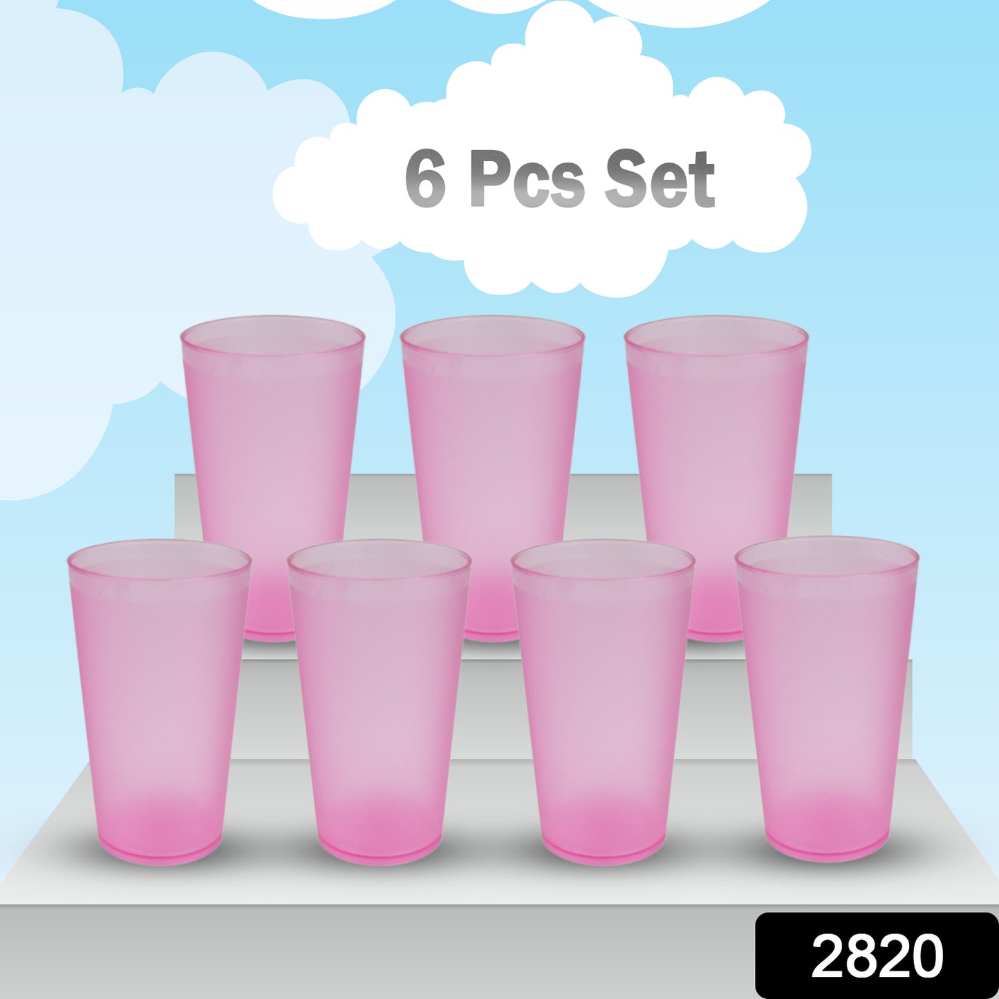 Set of six large Wukusy 300ml plastic glasses for drinking water and beverages, ideal for kitchen and office use.