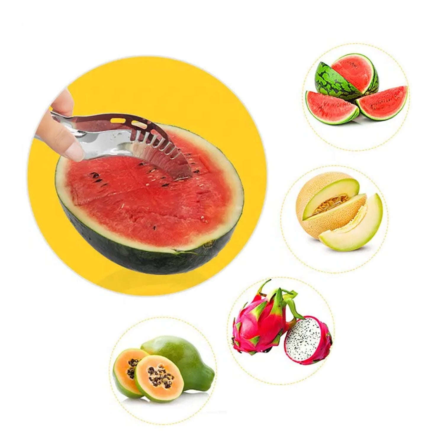 Wukusy stainless steel watermelon and cantaloupe slicer and corer knife for fruit and vegetable preparation in the kitchen.