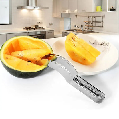 Wukusy stainless steel watermelon and cantaloupe slicer knife with corer, ideal for cutting and coring fruits and vegetables.