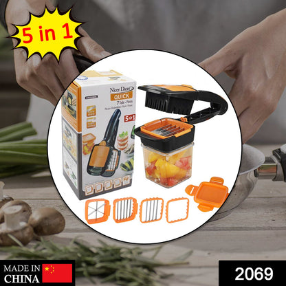 Wukusy 5-in-1 Nicer Dicer for cutting and shredding various foods, ideal for home and kitchen food preparation tasks.