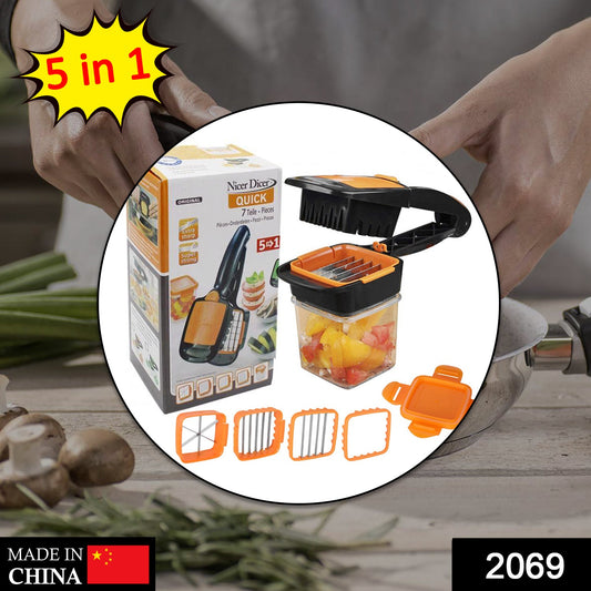 Wukusy 5-in-1 Nicer Dicer for cutting and shredding various foods, ideal for home and kitchen food preparation tasks.