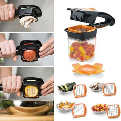 Wukusy 5-in-1 Nicer Dicer for cutting and shredding various foods, versatile kitchen tool for home food preparation.