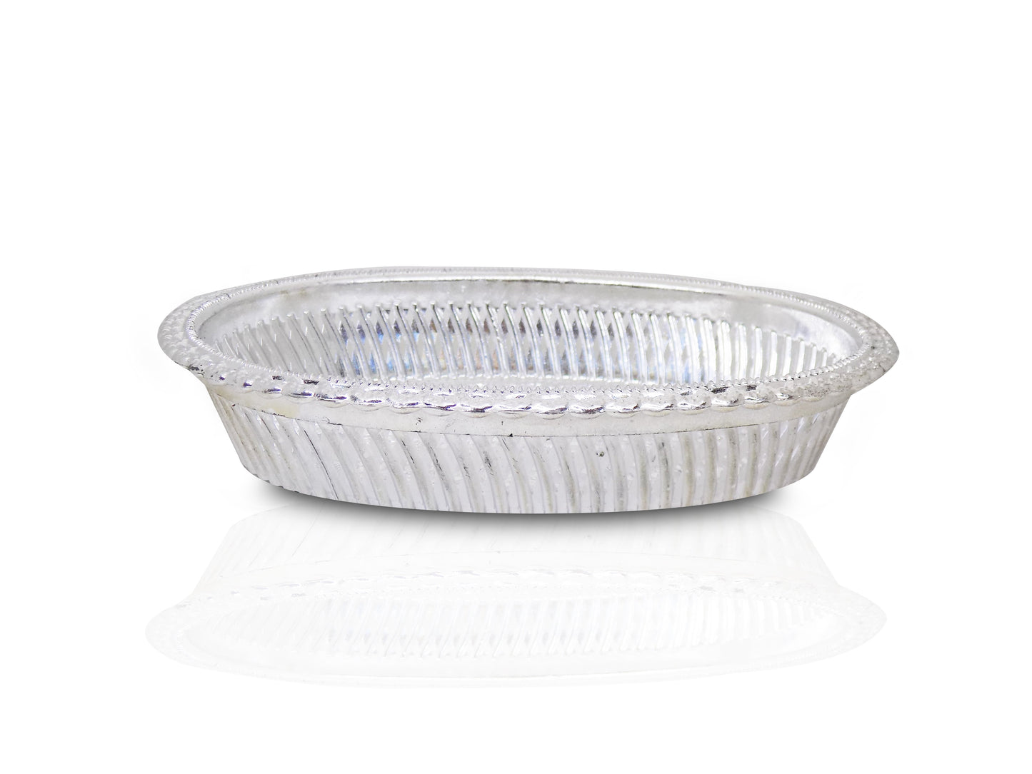 Oval silver gift tray with royal design, Wukusy multipurpose home and kitchen tray, decorative and functional for serving or display.