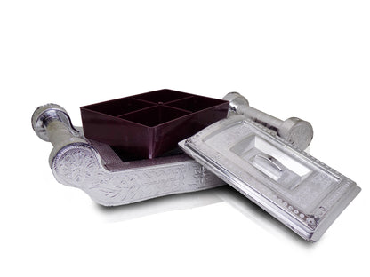 Wukusy 2091 silver storage gift box with four sections, elegant royal design for home and kitchen organization.