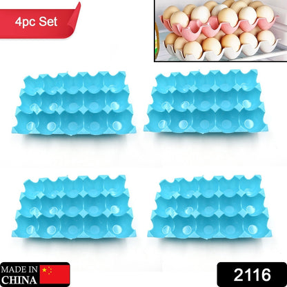 Wukusy 15-cavity plastic egg tray set for storage, includes 4 trays with 15 egg holders each, ideal for kitchen organization.
