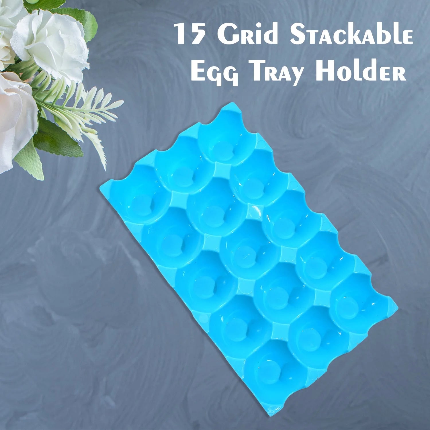 Wukusy 15-cavity plastic egg tray set with 4 storage trays and 15 egg holders, ideal for organizing eggs in the kitchen.