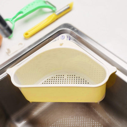 Wukusy triangular multi-functional sink drainer shelf for kitchen sink organization and storage.