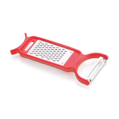 Wukusy 3-in-1 vegetable peeler, grater, and cutter for food prep, made of stainless steel with ergonomic handle for kitchen use.