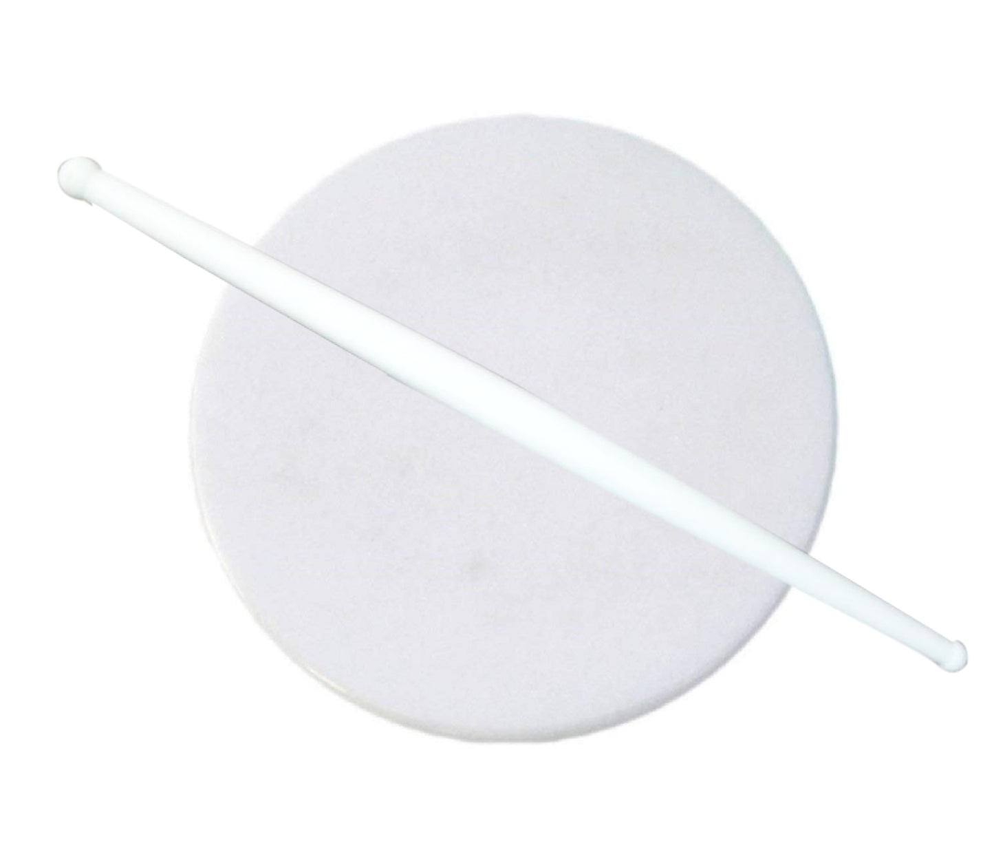 White plastic rolling belan for chapati making by Wukusy, ideal for rolling dough in kitchen cooking and baking.