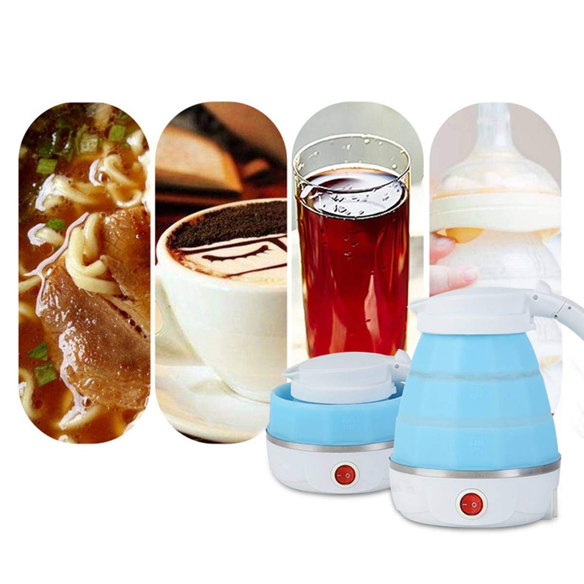 Wukusy silicone foldable electric water kettle for camping, collapsible design, home and kitchen use with handle and spout.