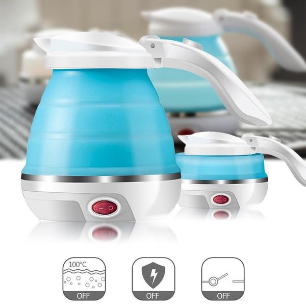 Wukusy silicone foldable electric water kettle for camping, collapsible and portable boiler for home and outdoor use.