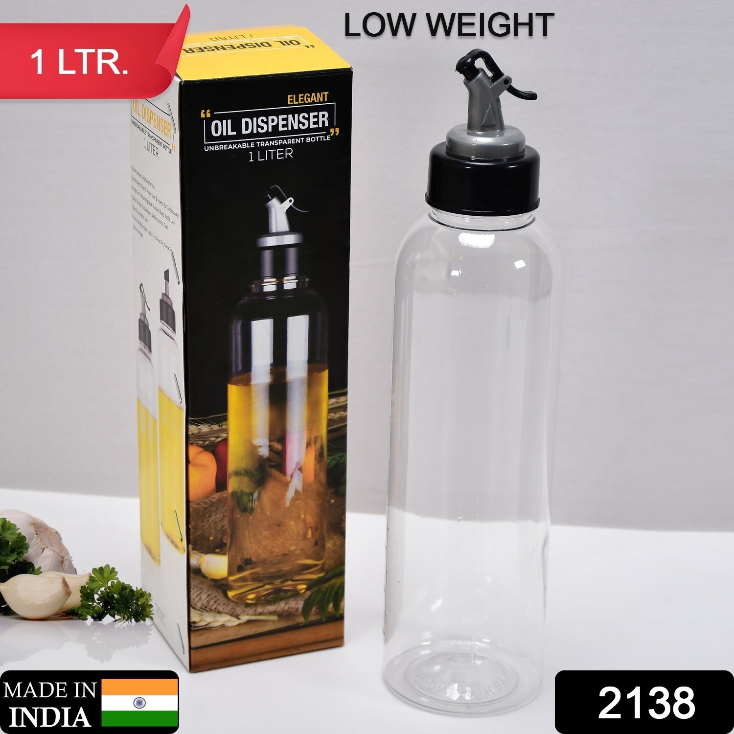 Wukusy 1L clear oil dispenser with lid, drip-free spout, ideal for controlled oil pouring in home and kitchen use.