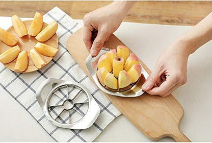 Wukusy stainless steel apple cutter with 8 blades and handle, ideal for slicing apples in home and kitchen use.
