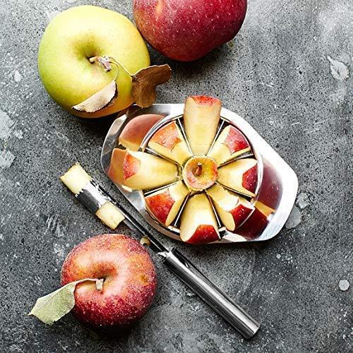 Wukusy stainless steel apple cutter with 8 blades and handle, designed for efficient slicing in home and kitchen use.
