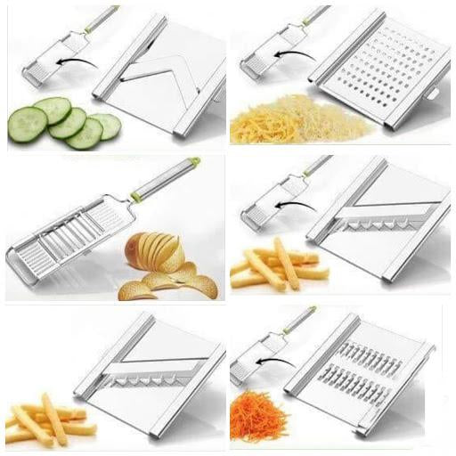 Wukusy 2142 6-in-1 stainless steel kitchen chopper, cutter, slicer, and grater with handle for versatile food prep.