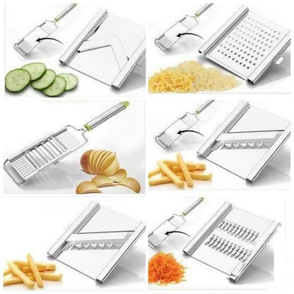 Wukusy 2142 6-in-1 stainless steel kitchen chopper, cutter, slicer, and grater with handle for versatile food prep.