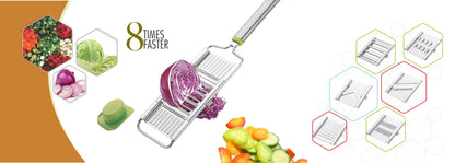 Wukusy 6-in-1 stainless steel kitchen chip chopper, cutter, slicer, and grater with handle for home kitchen use