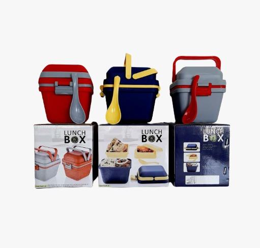 Wukusy airtight lunch box with handle and push lock, durable plastic container for storing and carrying meals easily.
