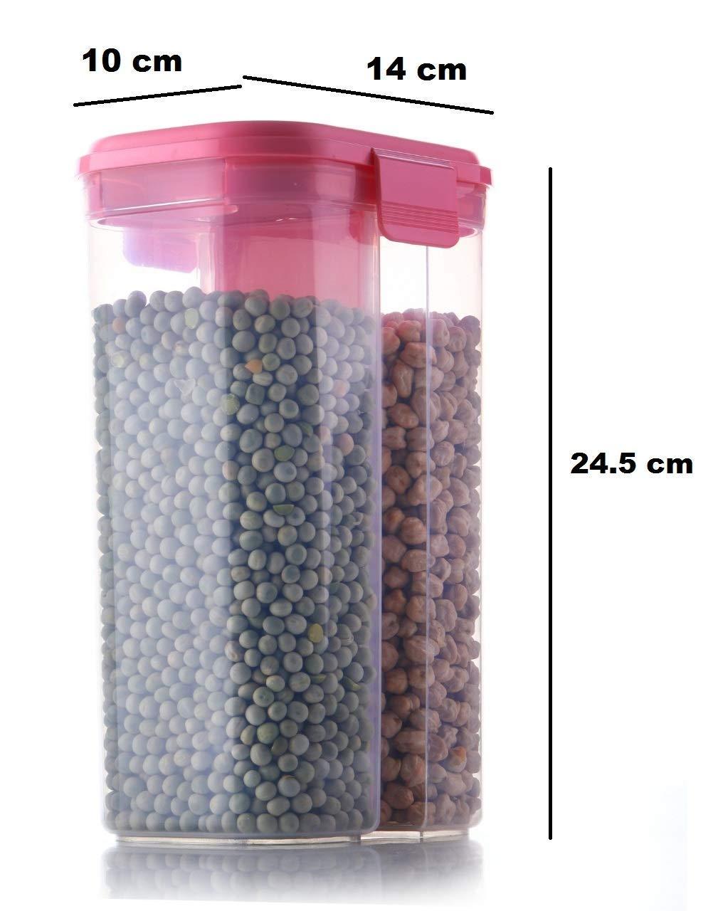 Wukusy plastic 2-section transparent food storage container for grains and cereals, 2 liters, airtight kitchen organization.