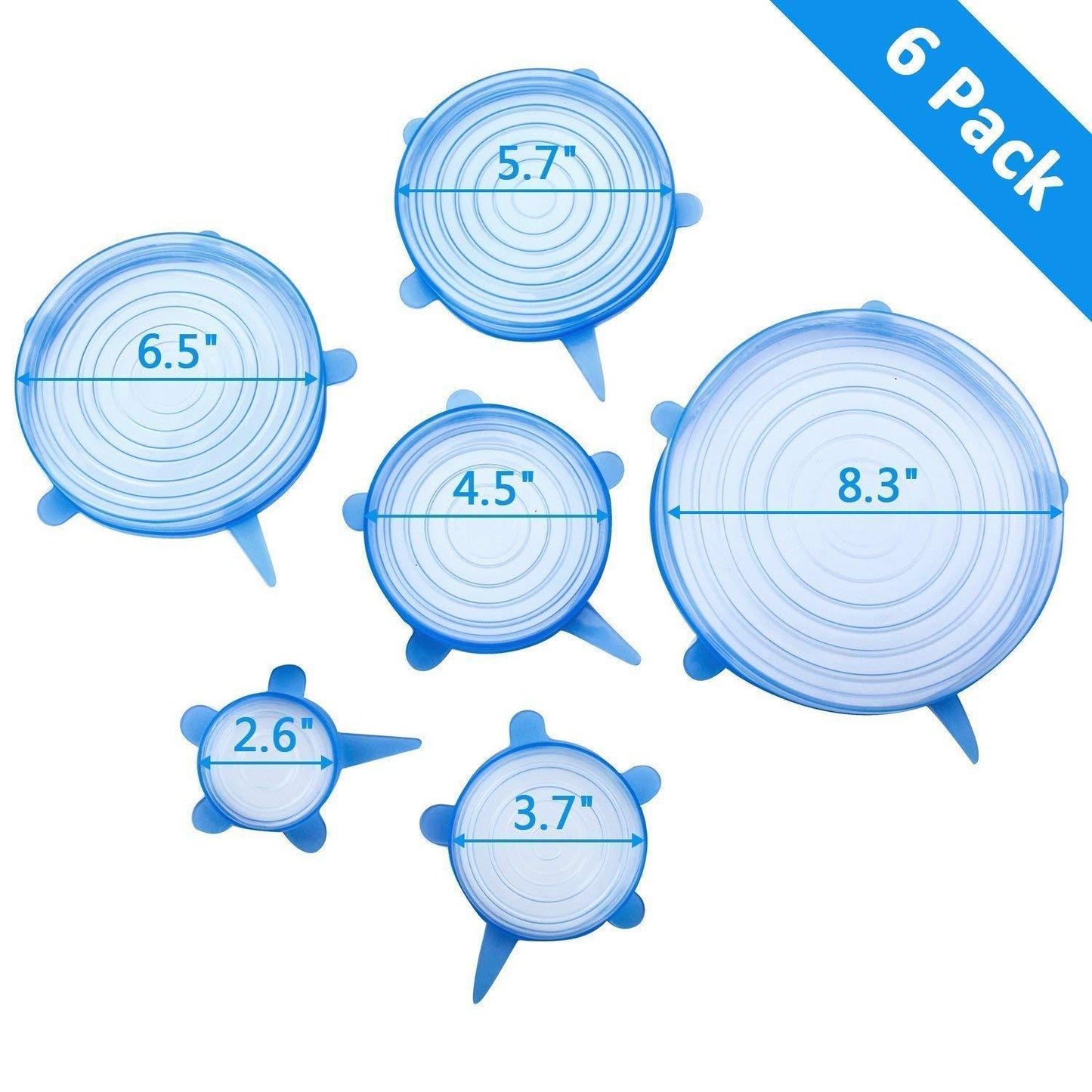 Wukusy silicone stretch lids set of 6 reusable microwave-safe flexible covers for food storage, in various sizes.