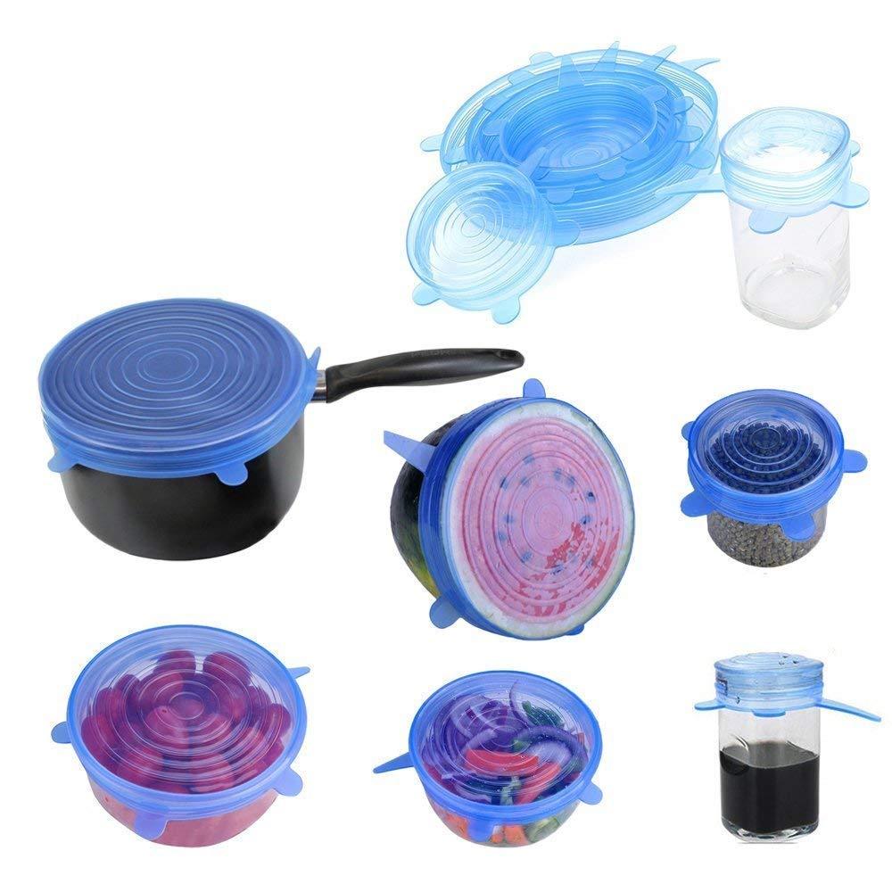 Wukusy 2154 silicone stretch lids set of 6, reusable microwave-safe flexible covers for bowls and containers in a home kitchen setting