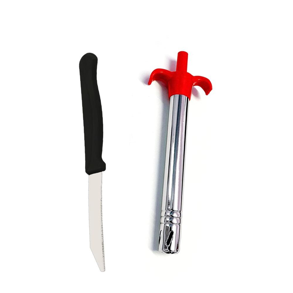 Wukusy 2158 stainless steel 2-in-1 electronic gas lighter and knife for home and kitchen use.
